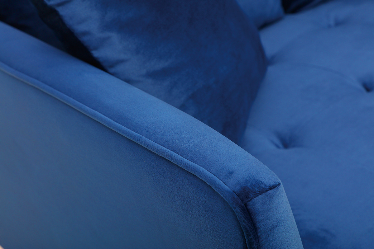 Canap� design 2 places en tissu velours bleu nuit et m�tal noir BEKA