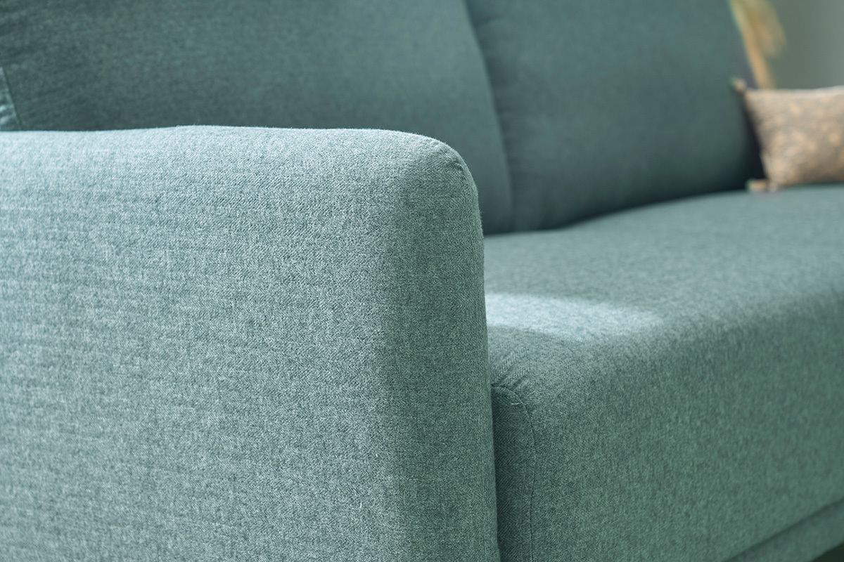 Canap� design 2 places en tissu vert de gris et bois clair BONO