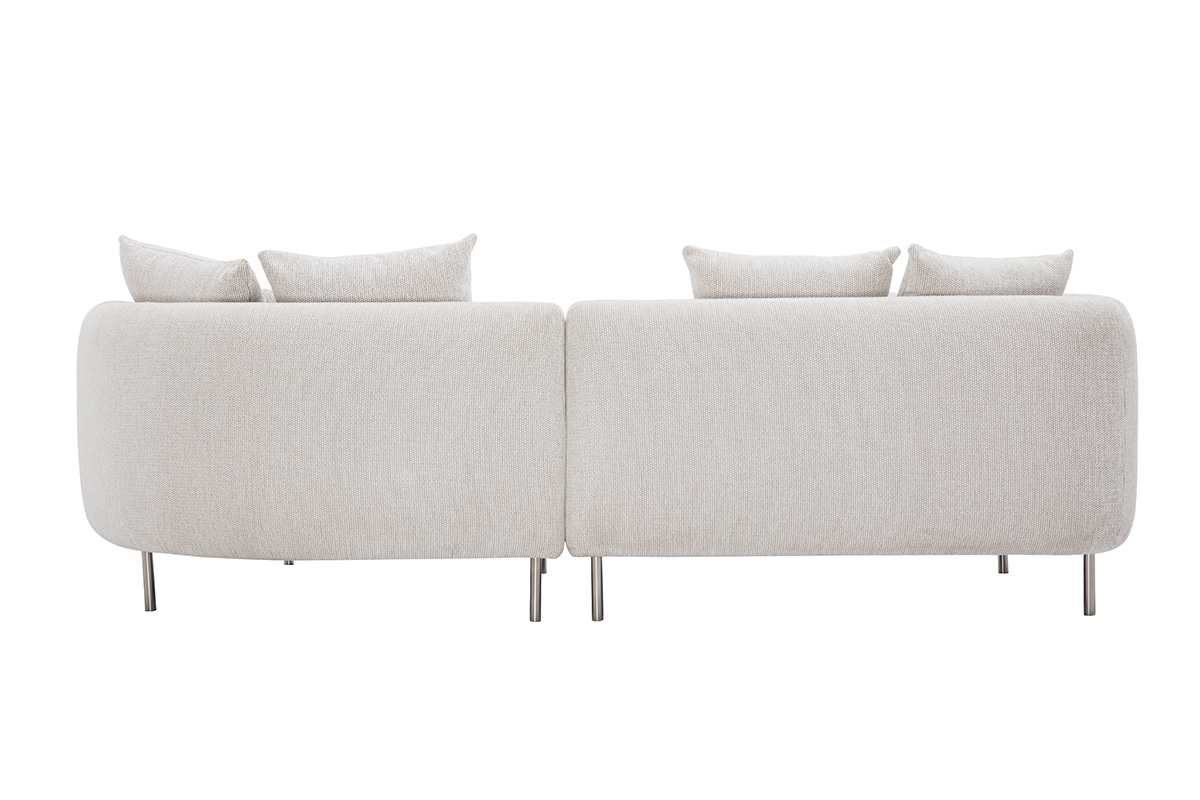 Canap� 3-4 places beige en tissu velours chenill�, vue de dos.