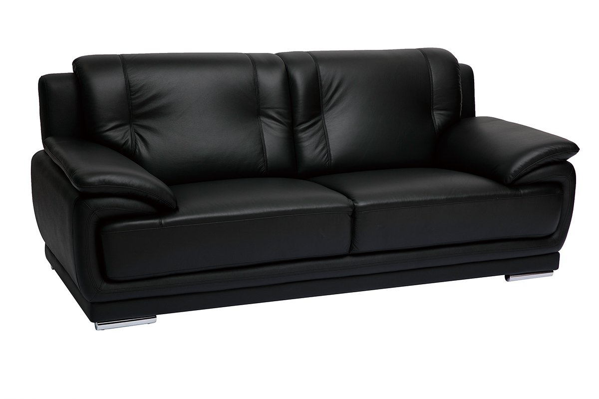 Canap� design 3 places en cuir noir et acier chrom� TAMARA