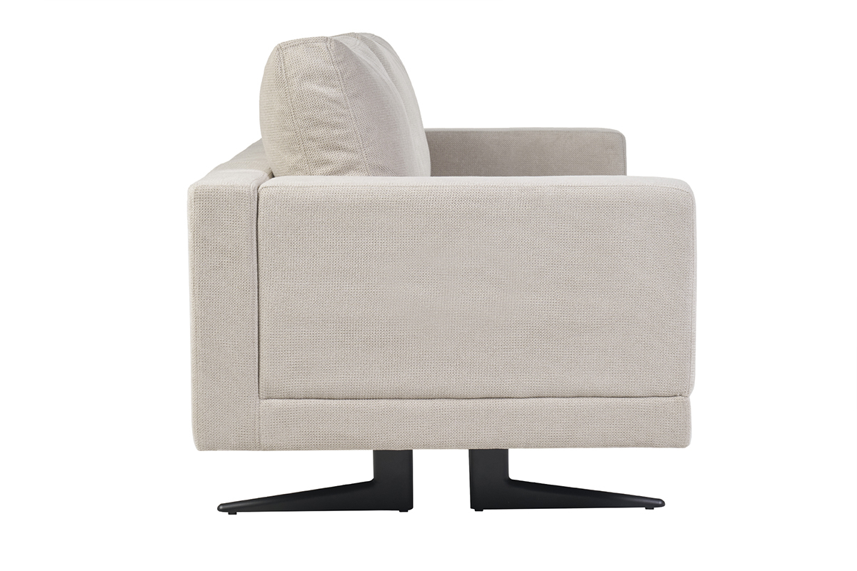 Canap� design 3 places en tissu chenille beige et m�tal noir LENNON