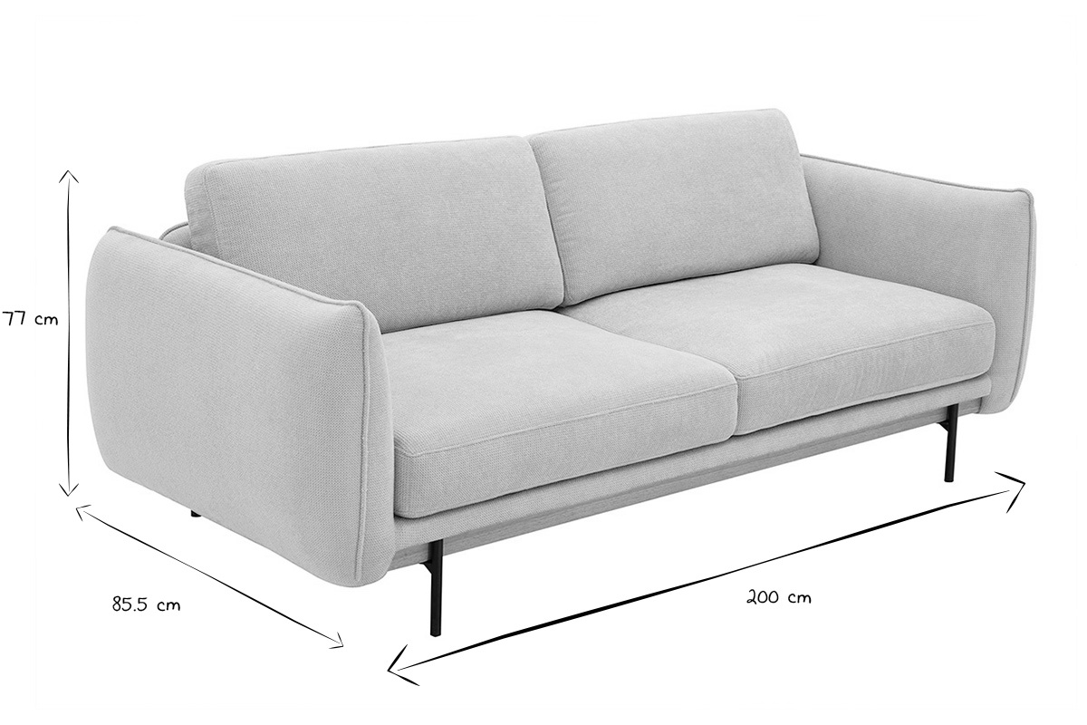 Canap� 3 places TODD en noir et blanc avec dimensions L200 x P85,5 x H77 cm.