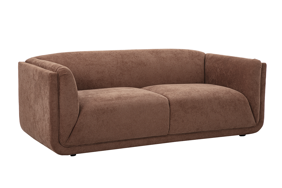 Canap� 3 places en tissu chenille terre br�l�e, vue de 3/4.