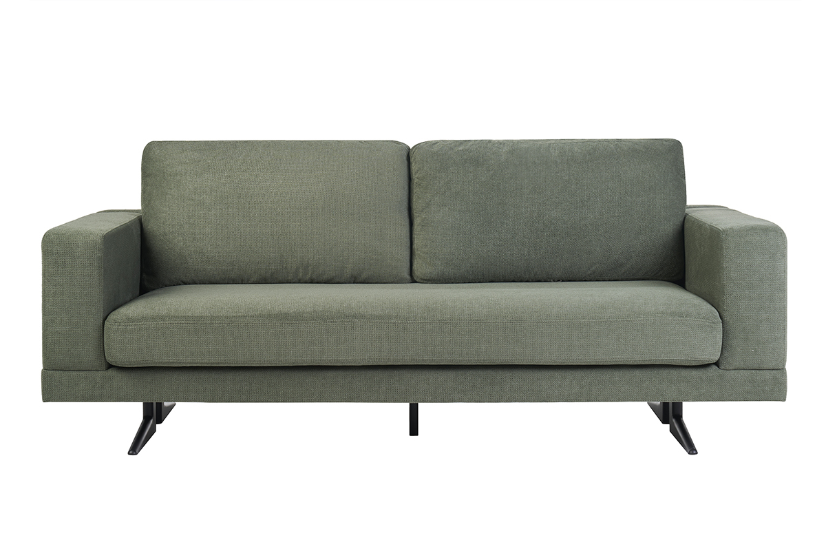 Canap� design 3 places en tissu chenille vert kaki et m�tal noir LENNON