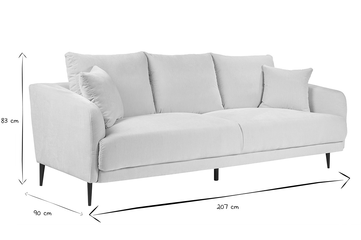 Canap� 3 places design avec dimensions 207x90x83 cm, en noir et blanc.