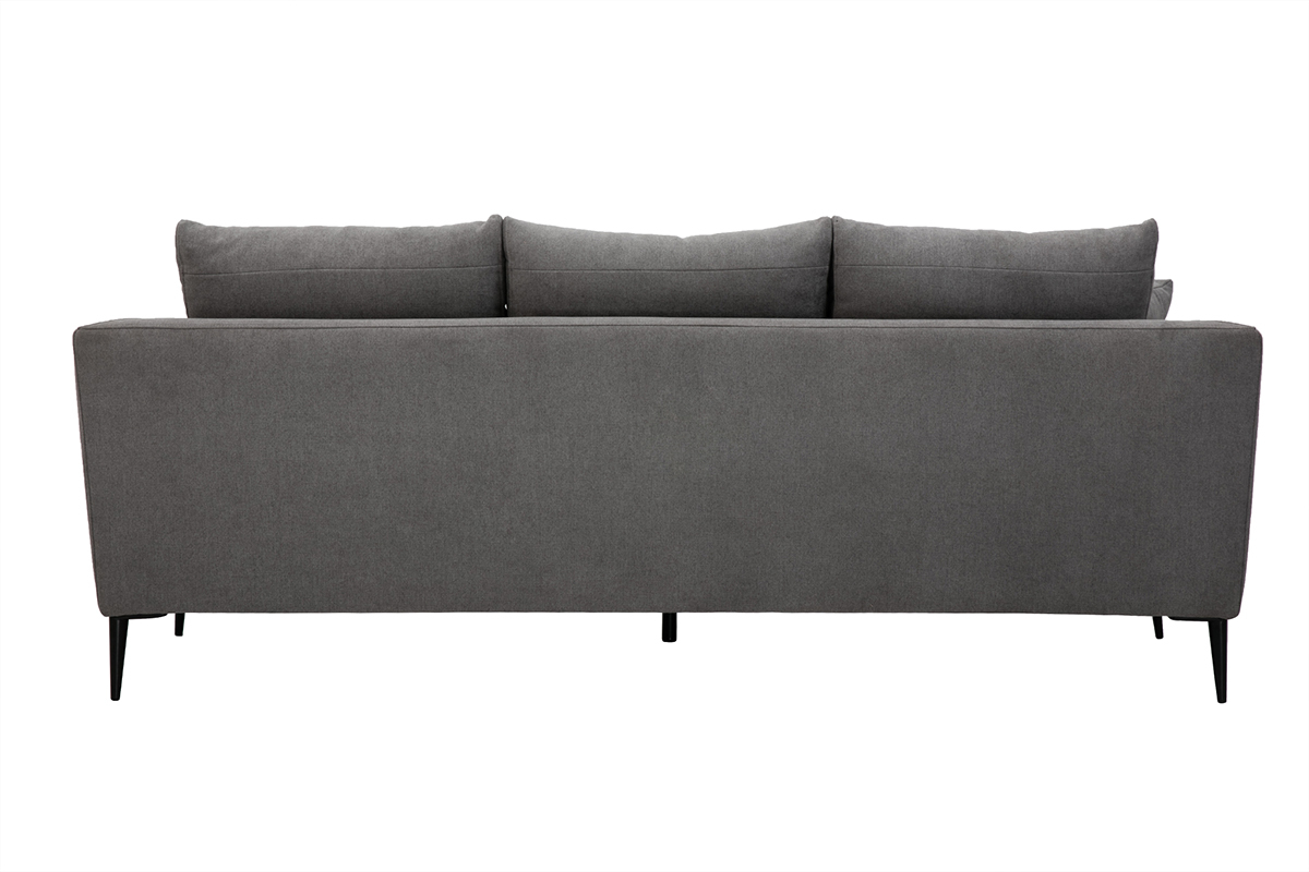Canap� 3 places JERRY en tissu gris, dos visible, pieds en m�tal noir.