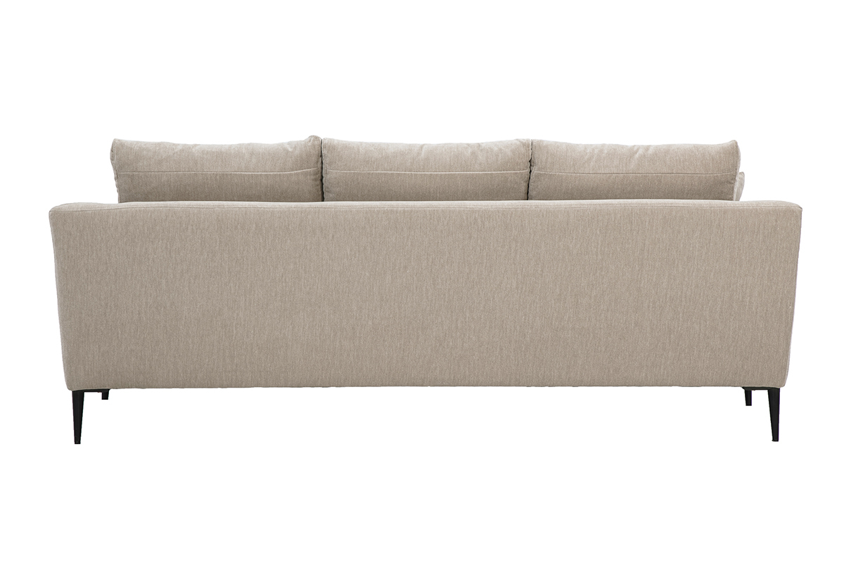 Vue de dos du canap� design 3 places en tissu taupe et m�tal noir JERRY