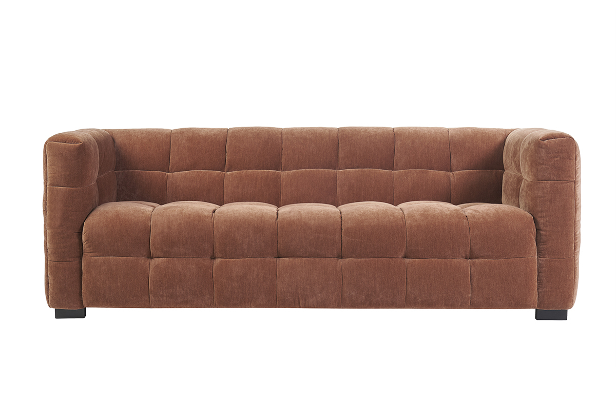 Canap� design 3 places en tissu effet velours terre br�l�e CORTO