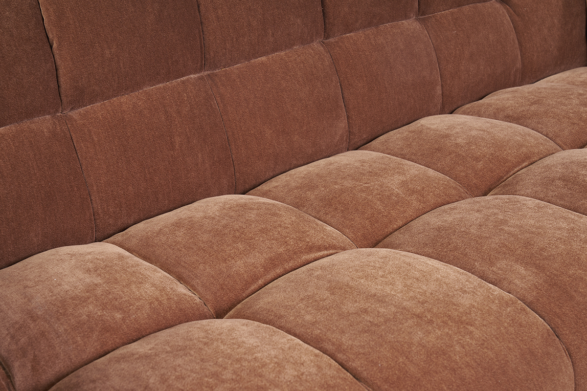 Canap� design 3 places en tissu effet velours terre br�l�e CORTO