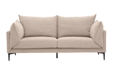 Canap&eacute; design 3 places en tissu effet velours textur&eacute; beige et m&eacute;tal noir MARIUS