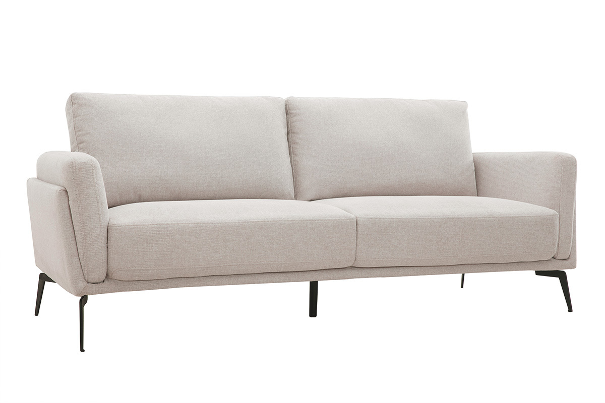 Canap� design 3 places en tissu effet velours textur� beige et m�tal noir MOSCO