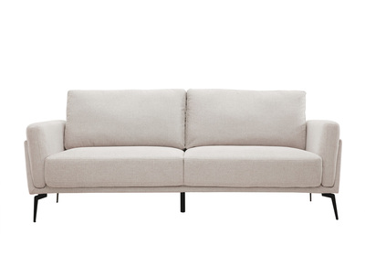 Canap&eacute; design 3 places en tissu effet velours textur&eacute; beige et m&eacute;tal noir MOSCO