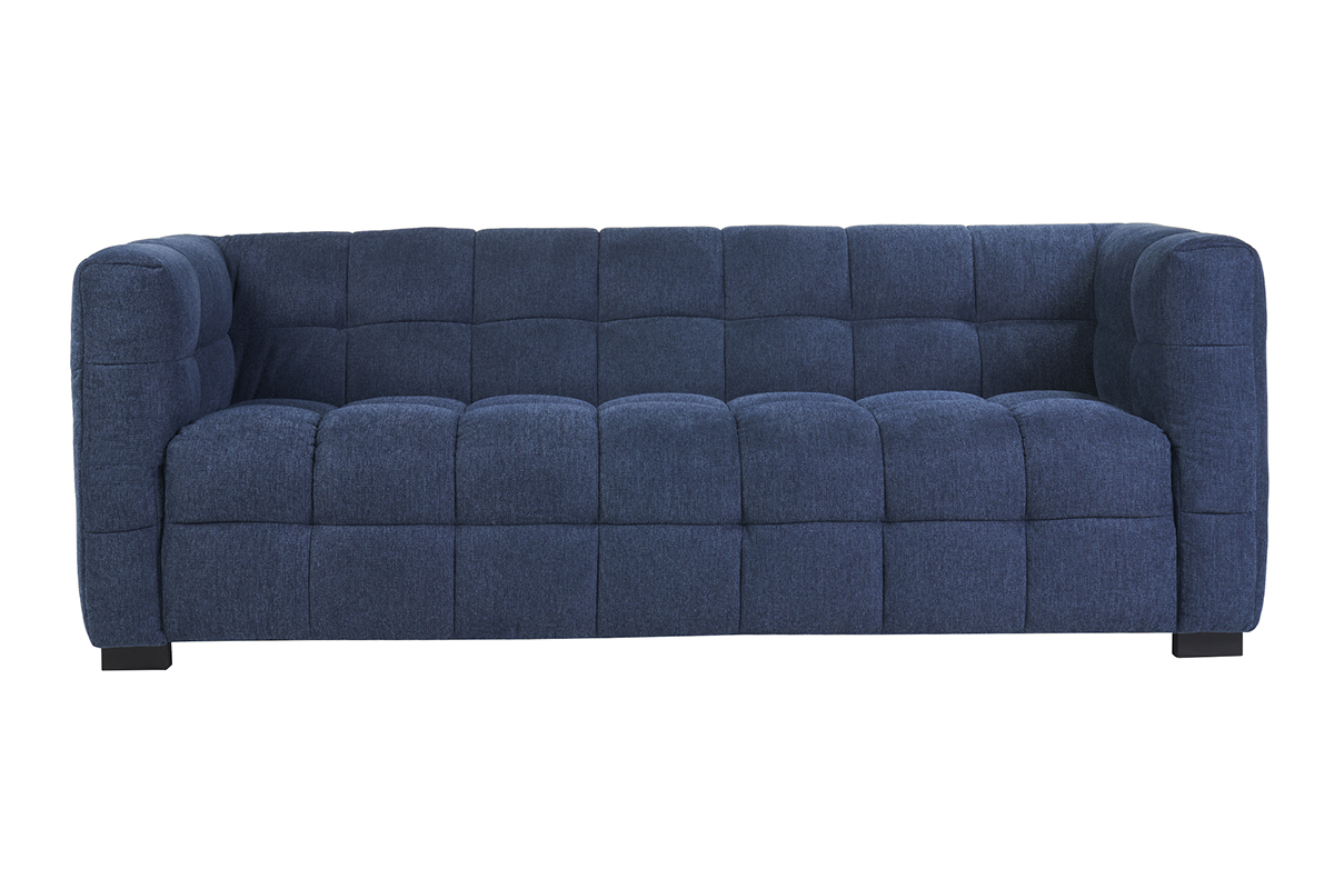 Canap� design 3 places en tissu effet velours textur� bleu fonc� CORTO