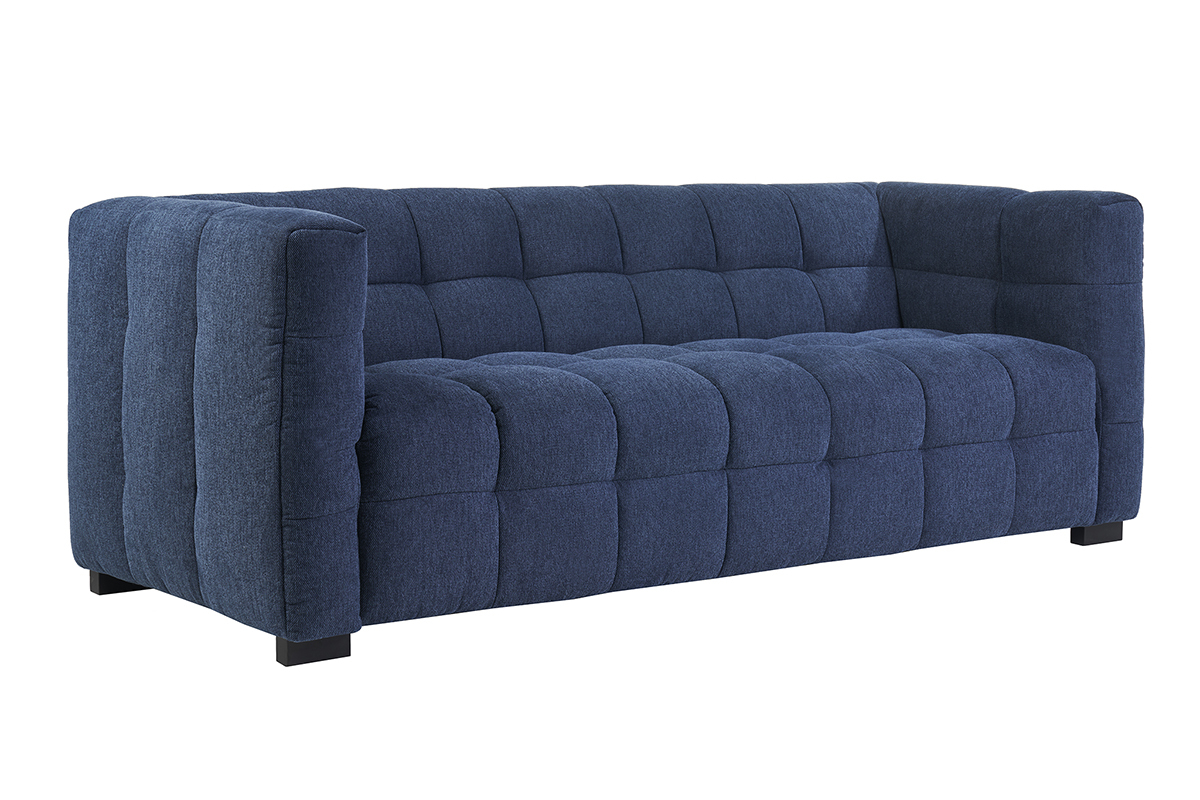Canap� design 3 places en tissu effet velours textur� bleu fonc� CORTO
