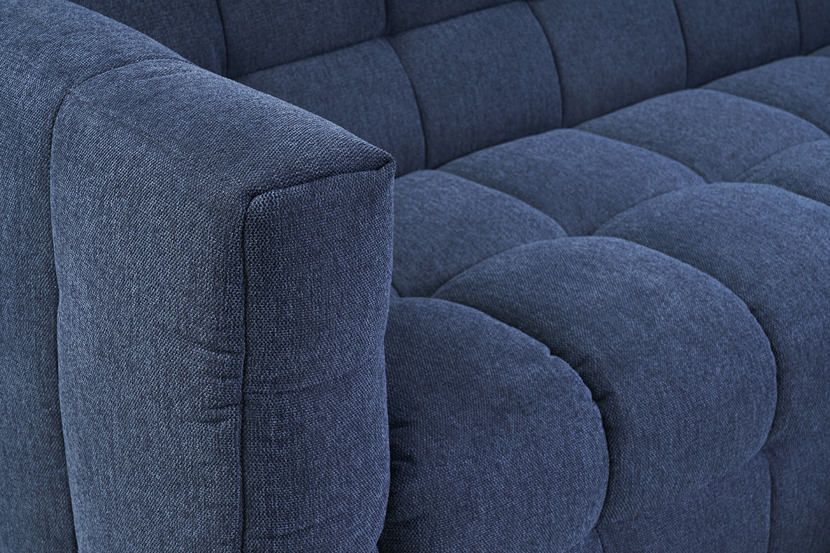 Canap� design 3 places en tissu effet velours textur� bleu fonc� CORTO