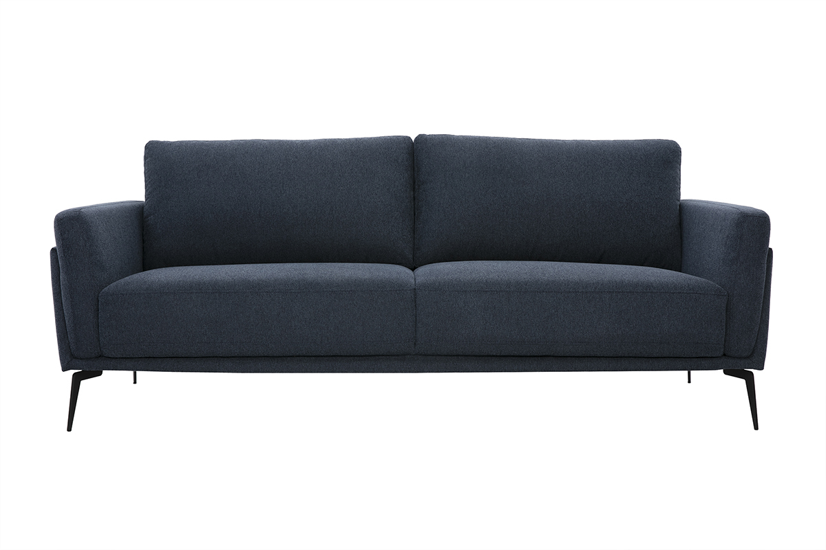 Canap� design 3 places en tissu effet velours textur� bleu fonc� et m�tal noir MOSCO