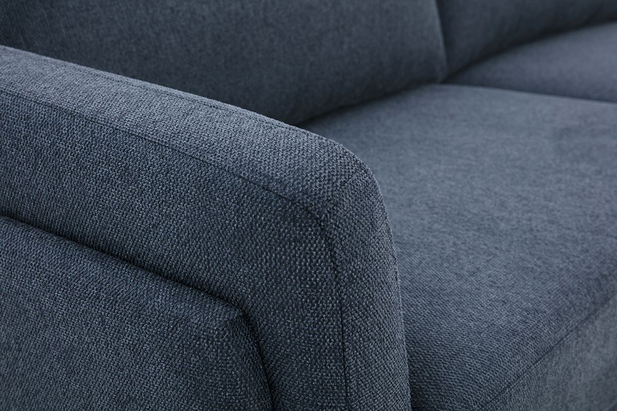 Canap� design 3 places en tissu effet velours textur� bleu fonc� et m�tal noir MOSCO
