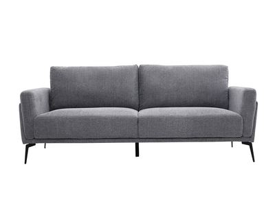 Canap&eacute; design 3 places en tissu effet velours textur&eacute; gris et m&eacute;tal noir MOSCO