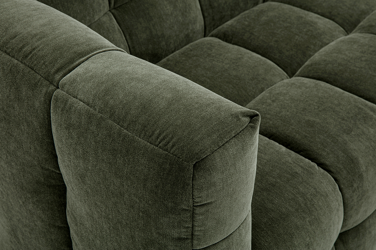 Canap� design 3 places en tissu effet velours vert kaki CORTO