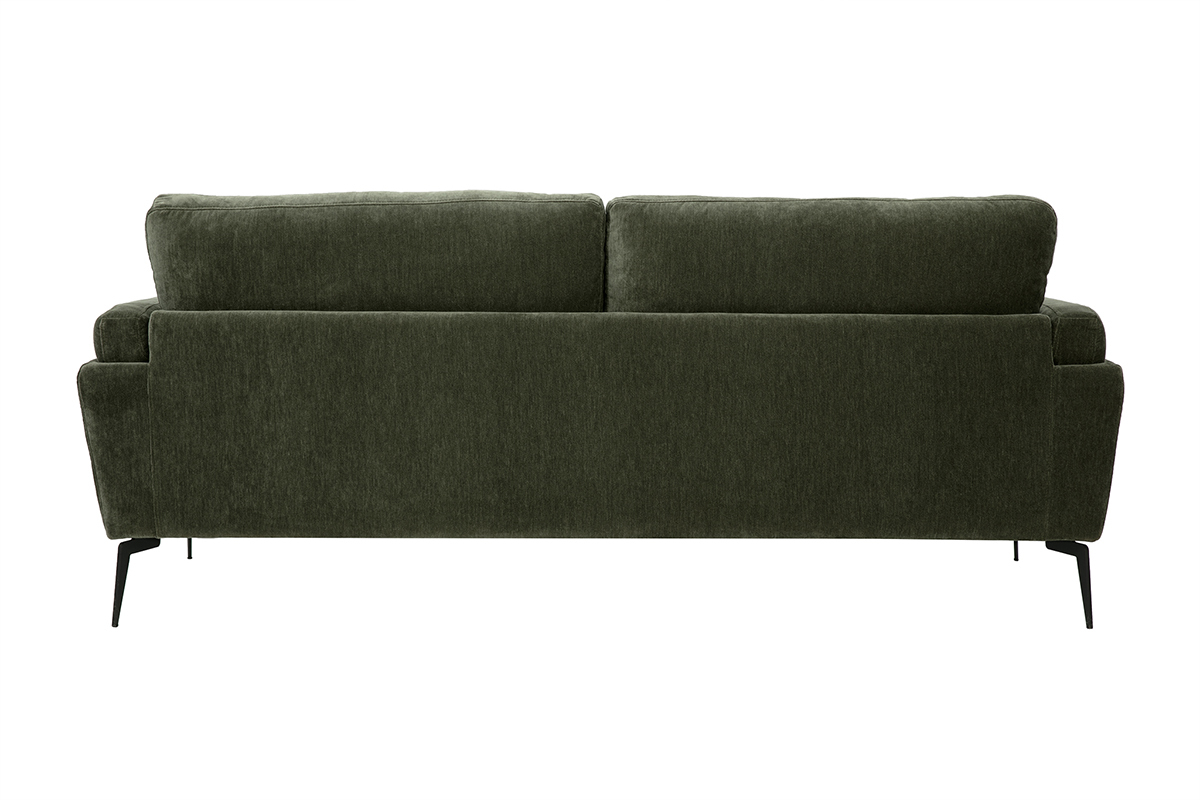 Canap� design 3 places en tissu effet velours vert kaki et m�tal noir MOSCO