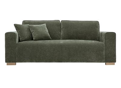 Canap&eacute; design 3 places en tissu effet velours vert kaki PEPPER