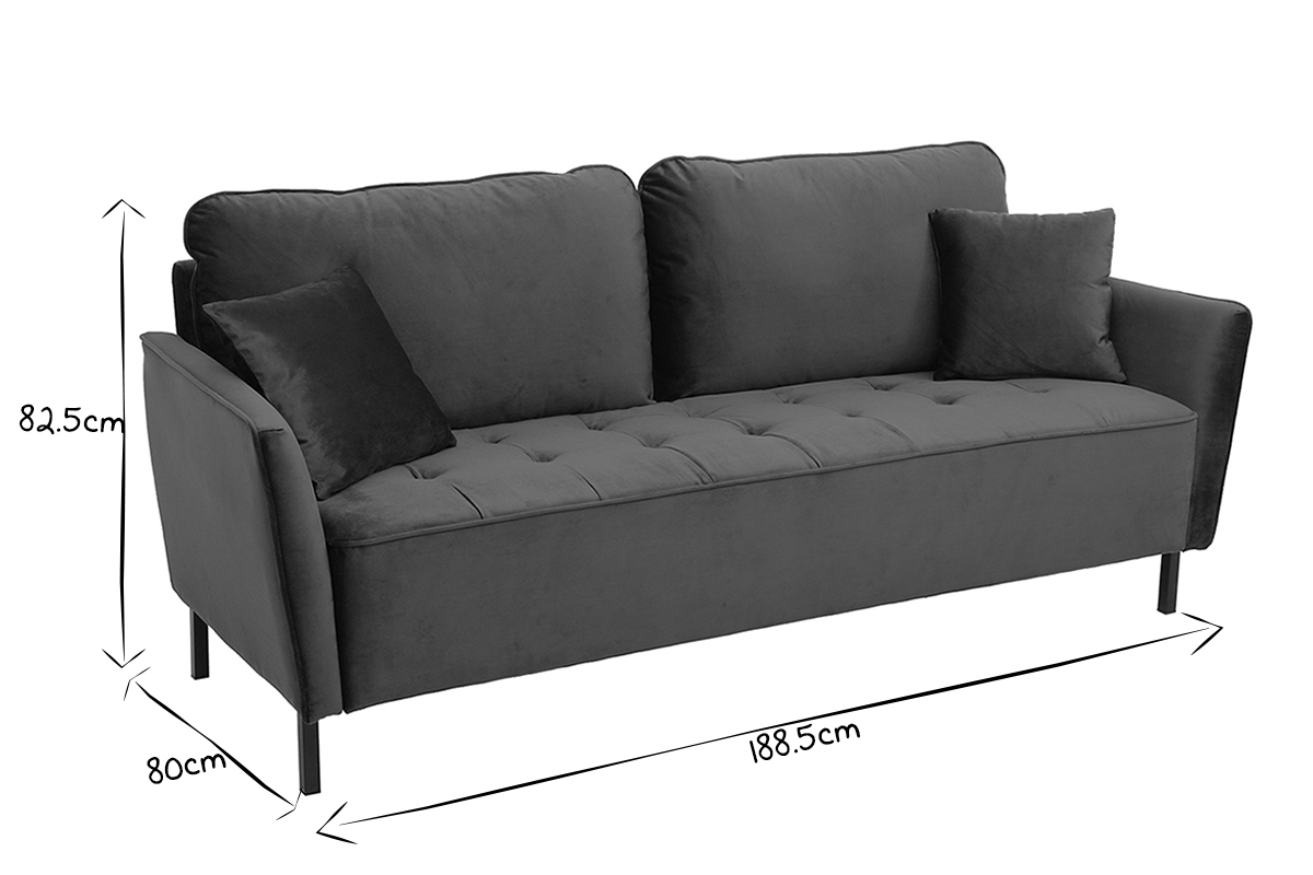 Canap� design 3 places en tissu velours bleu fonc� et m�tal noir BEKA