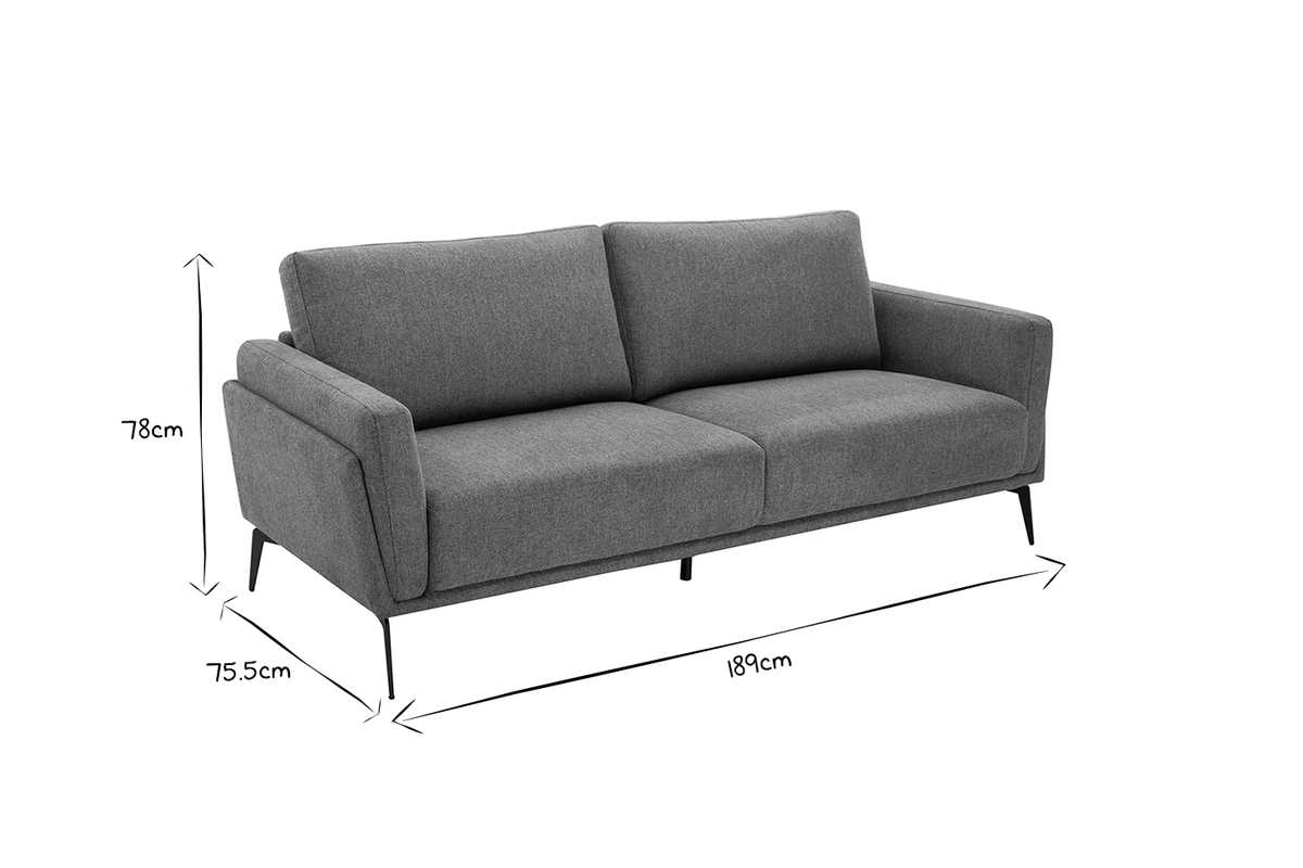 Canap� design 3 places en tissu vert de gris et m�tal noir MOSCO