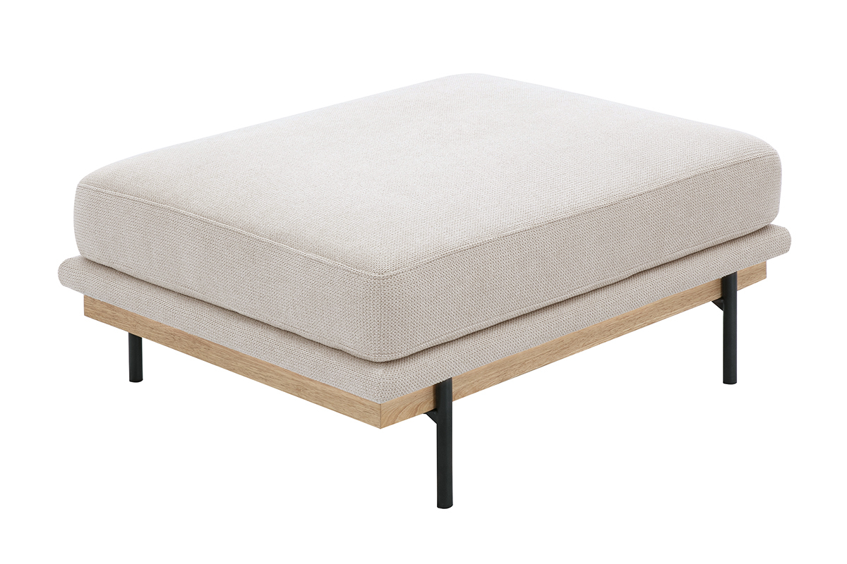 Repose-pieds en tissu chenille beige et m�tal noir, vue de haut.