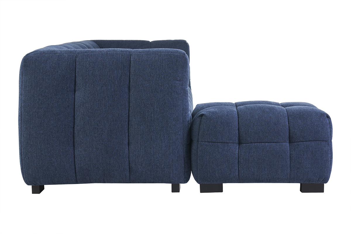 Canap� design 3 places et repose-pieds en tissu effet velours textur� bleu fonc� CORTO