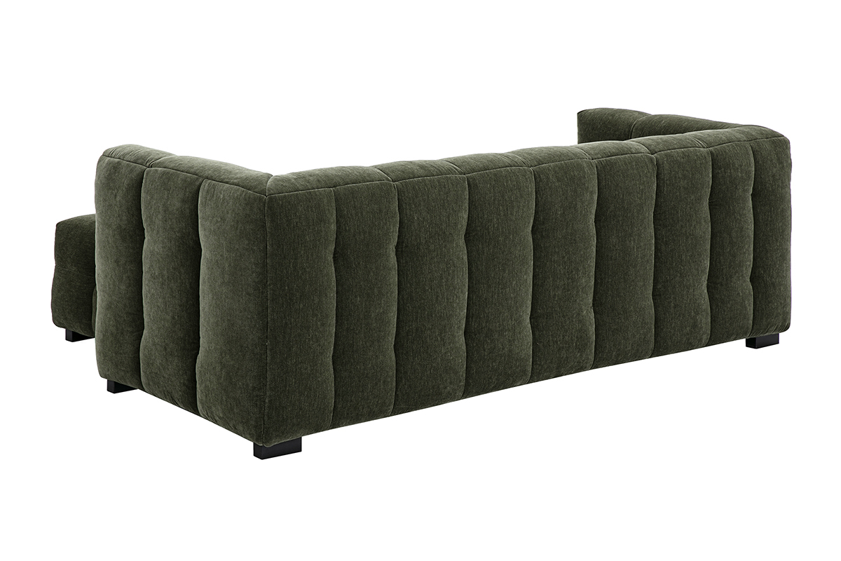Canap� design 3 places et repose-pieds en tissu effet velours vert kaki CORTO