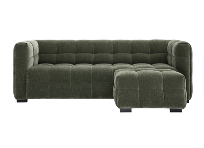 Canap&eacute; design 3 places et repose-pieds en tissu effet velours vert kaki CORTO
