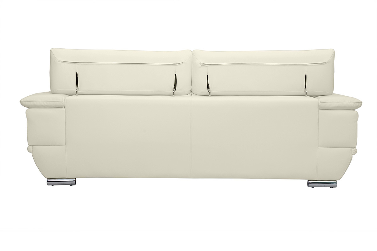 Canap� design avec t�ti�res ajustables 3 places cuir blanc et acier chrom� EWING