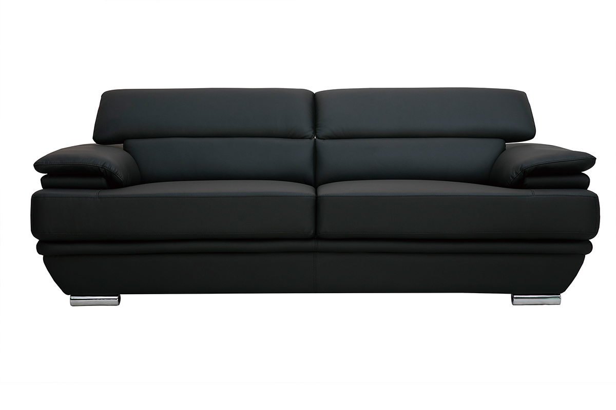 Canap� design avec t�ti�res ajustables 3 places cuir noir et acier chrom� EWING