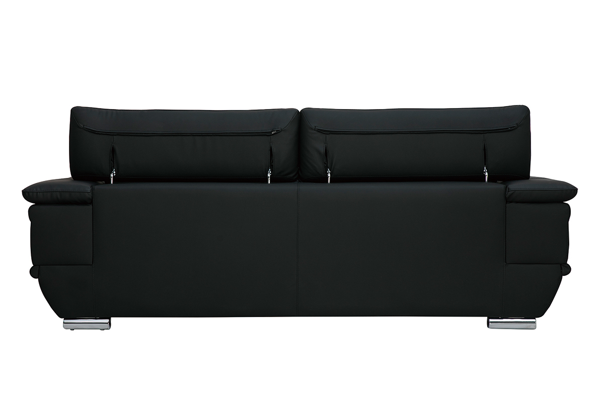 Canap� design avec t�ti�res ajustables 3 places cuir noir et acier chrom� EWING