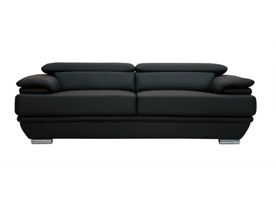 Canap&eacute; design avec t&ecirc;ti&egrave;res ajustables 3 places cuir noir et acier chrom&eacute; EWING