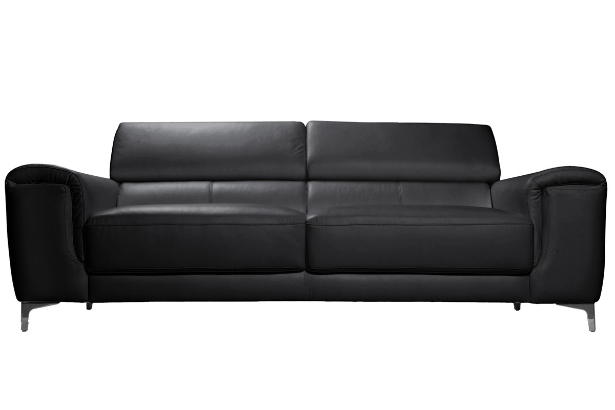 Canap� design avec t�ti�res ajustables 3 places en cuir noir et acier chrom� NEVADA