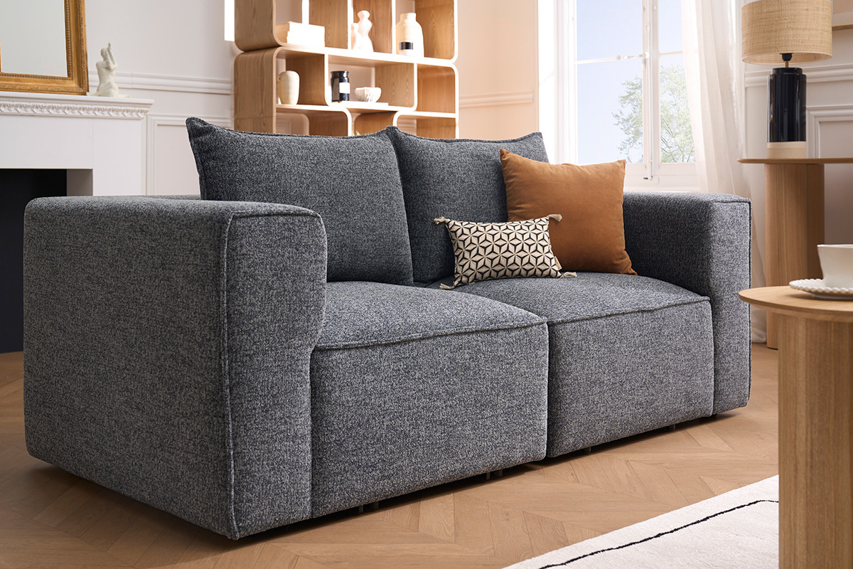 Canap� modulable 2 places en tissu chin� gris fonc� KERRY