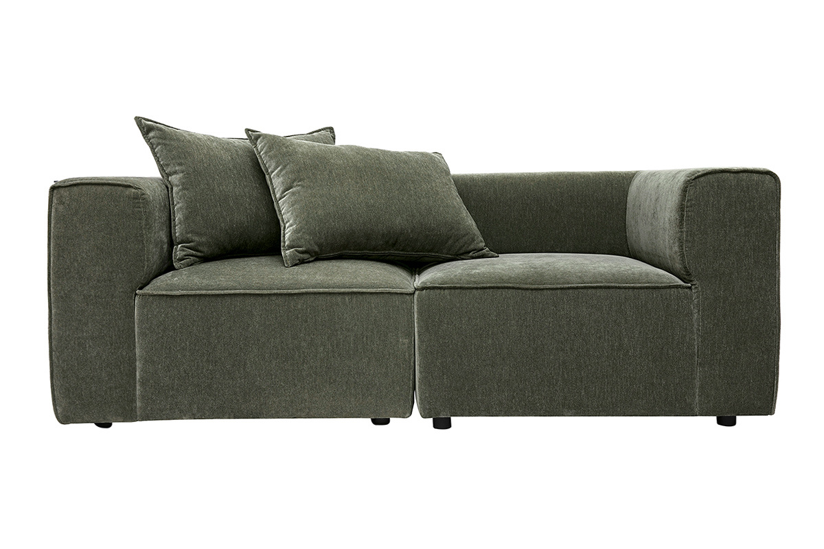 Canap� modulable 2 places en tissu effet velours vert kaki KERRY