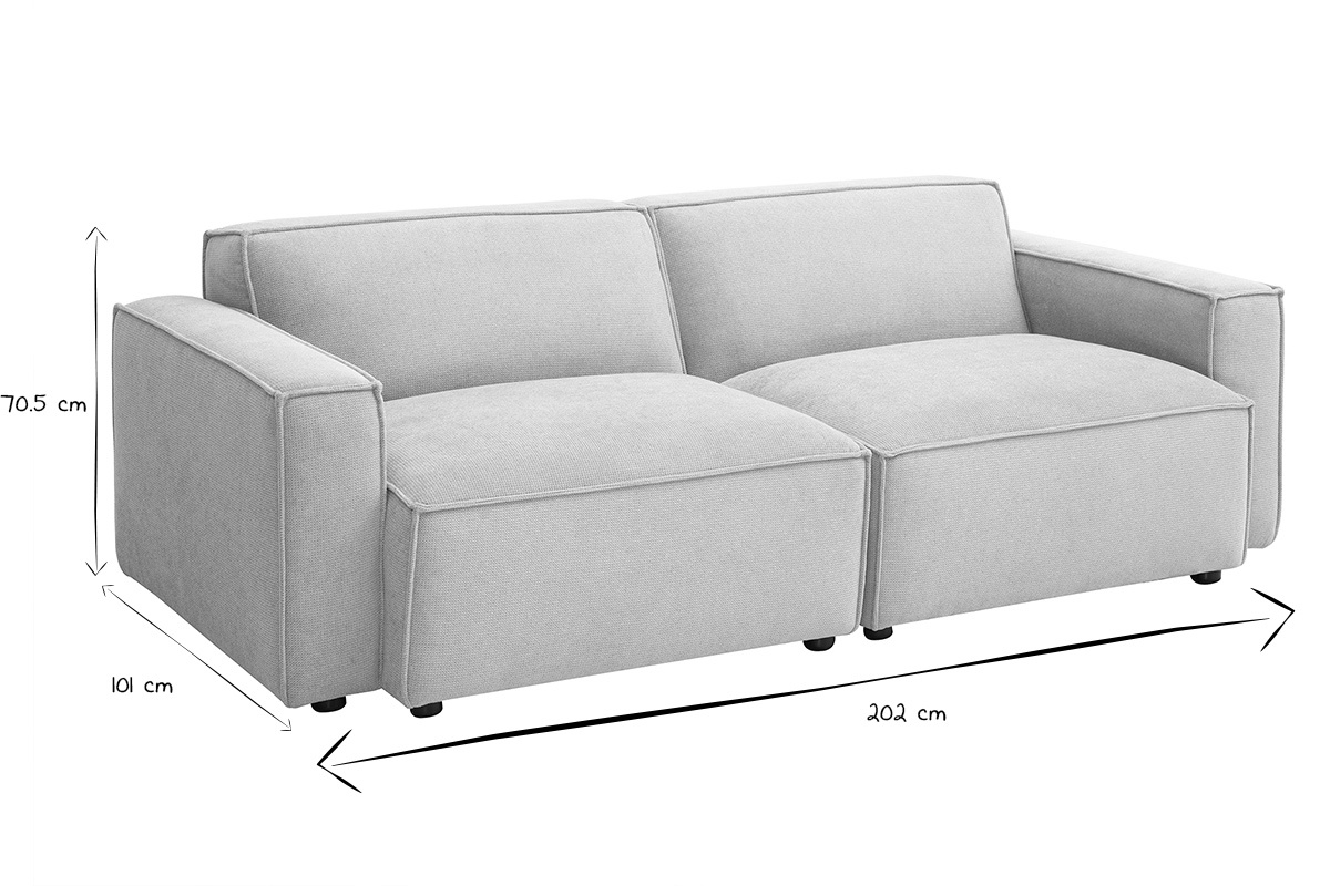 Dimensions du canap� modulable 3 places SPLIT en tissu beige, L202 x P101 x H70.5 cm.