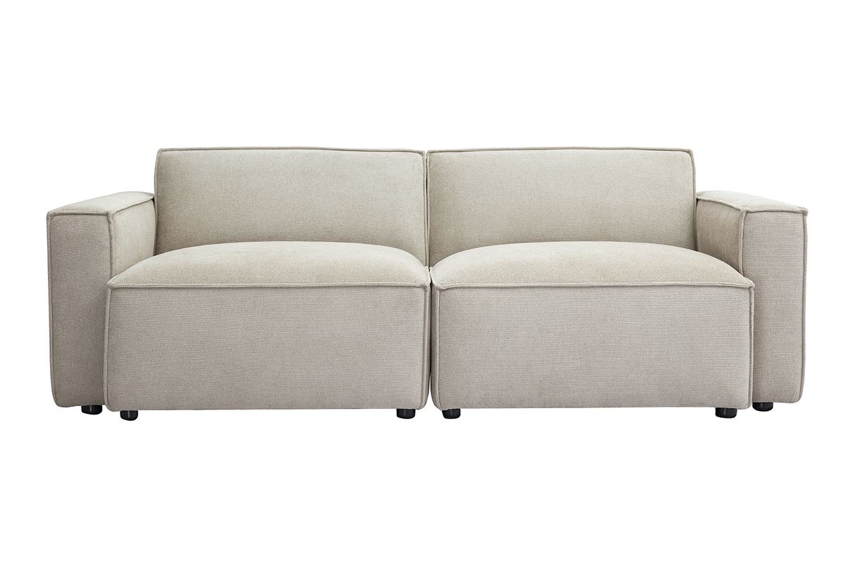 Canap� modulable 3 places en tissu effet velours textur� beige SPLIT