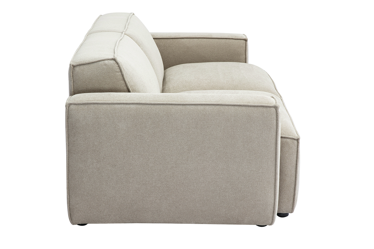 Canap� modulable 3 places en tissu effet velours textur� beige SPLIT