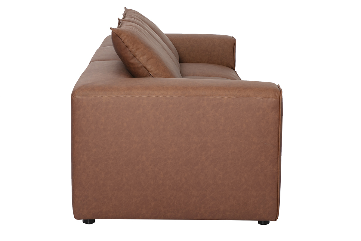 Canap� modulable 4 places en cuir marron, vue de profil sur fond blanc.