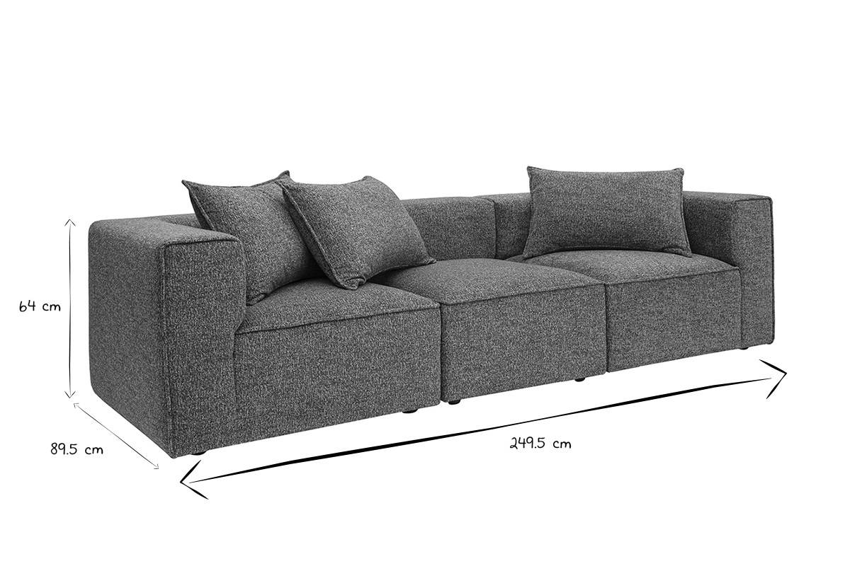 Canap� modulable 4 places en tissu chin� gris fonc� KERRY