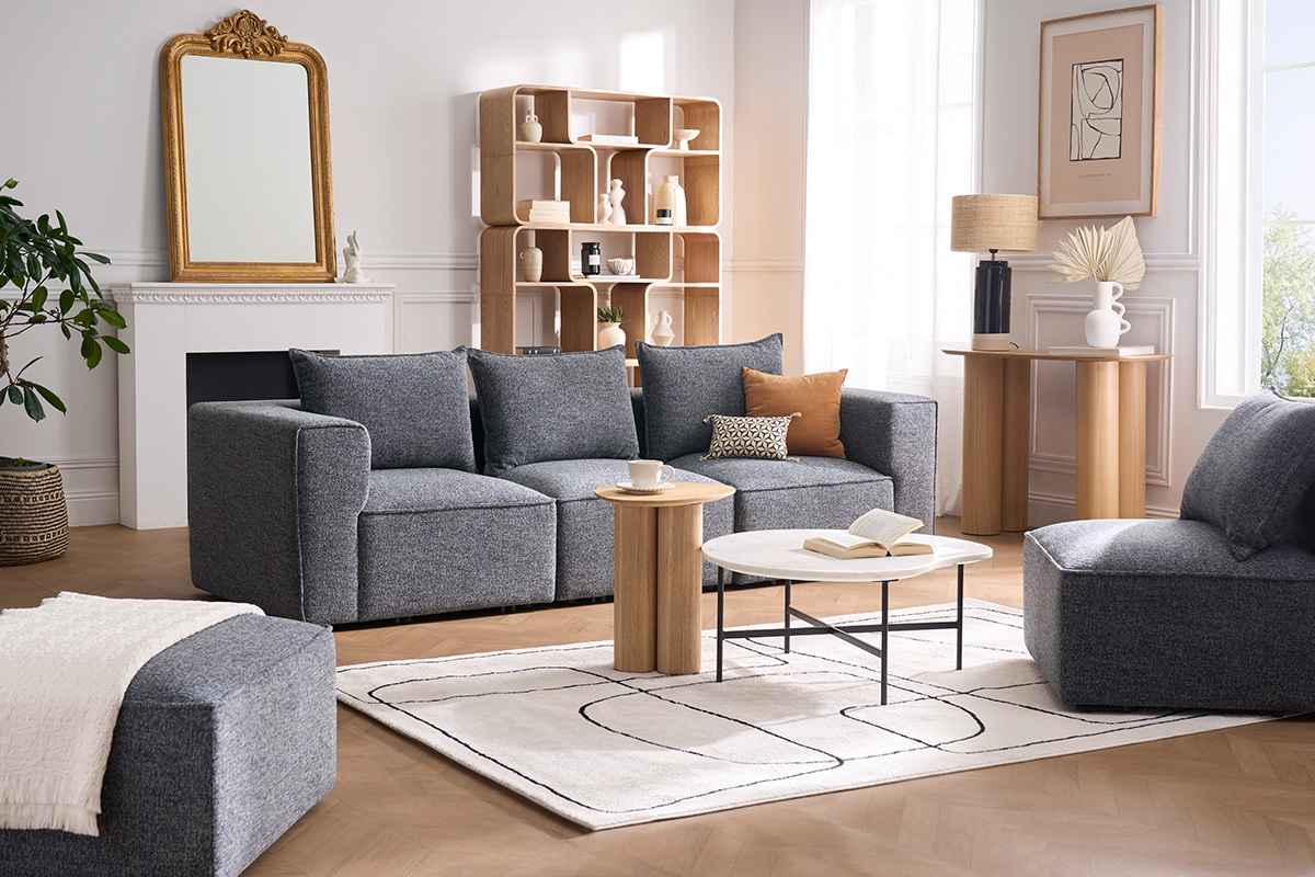 Canap� modulable 4 places en tissu chin� gris fonc� KERRY