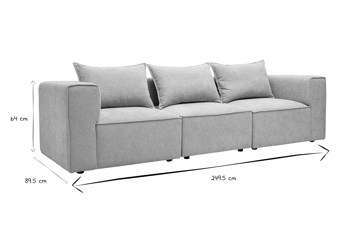Dimensions du canap� modulable 4 places KERRY en noir et blanc, largeur 249,5 cm, profondeur 89,5 cm, hauteur 64 cm.