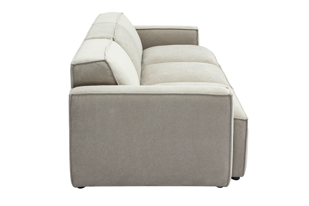 Canap� modulable beige effet velours, vue de c�t�.