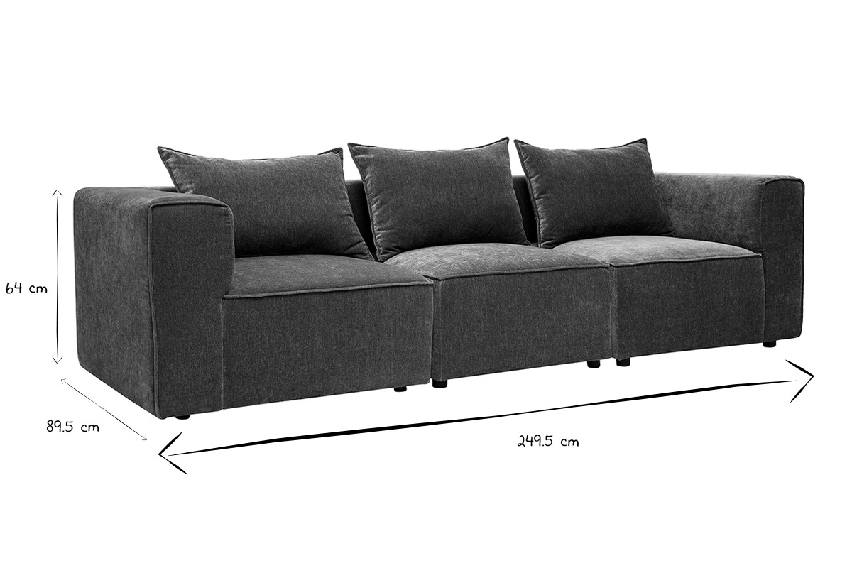 Dimensions du canap� modulable 4 places KERRY en noir et blanc, L249,5 x P89,5 x H64 cm.
