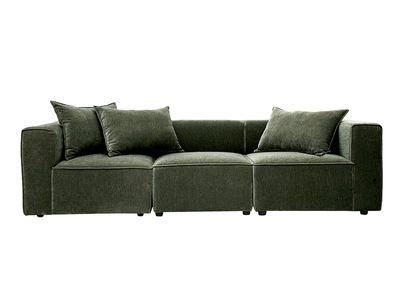 Canap&eacute; modulable 4 places en tissu effet velours vert kaki KERRY