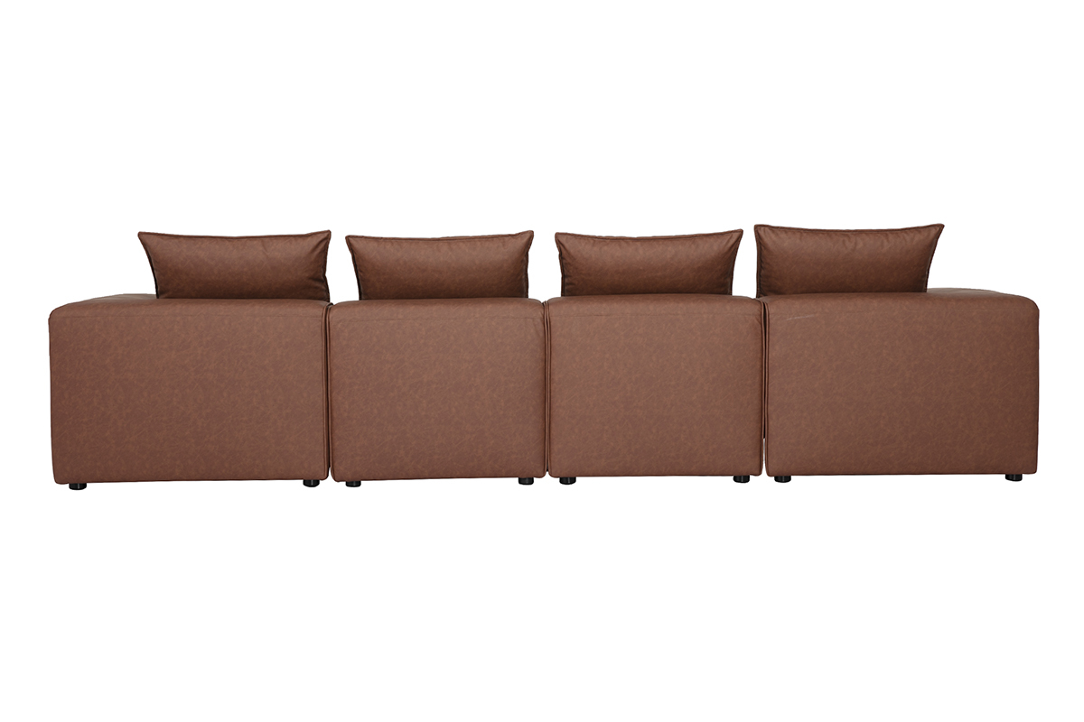 Canap� modulable 5 places en cuir marron FERGUS, vue de dos.