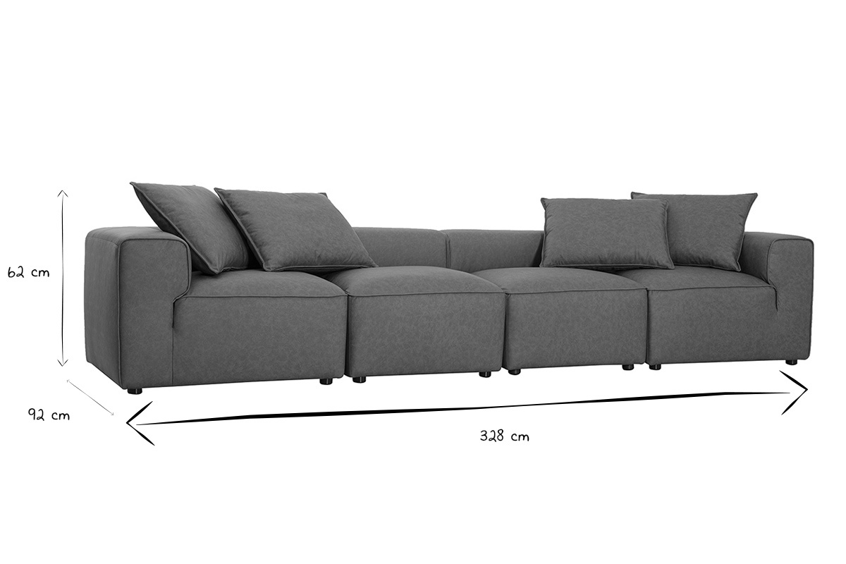 Dimensions du canap� modulable FERGUS : L328 x P92 x H62 cm en noir et blanc.